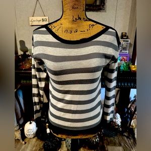 T/O Sweaters Grey & White Striped Sweater